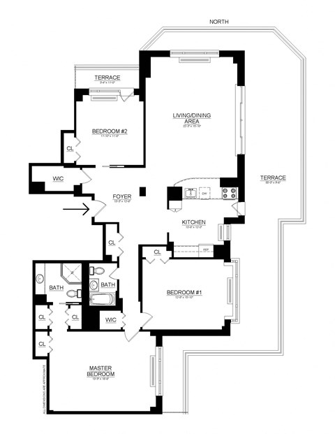 Floor plan for 3 beds, 2 baths
